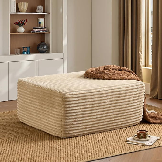 ovios 37" Plush Corduroy Ottoman, Upholstered Cloud Ottoman for Boneless Couch in a Box, Modular Sectional Couches for Living Room Bedroom, Compressed Memory Foam, No Assembly Require, Beige