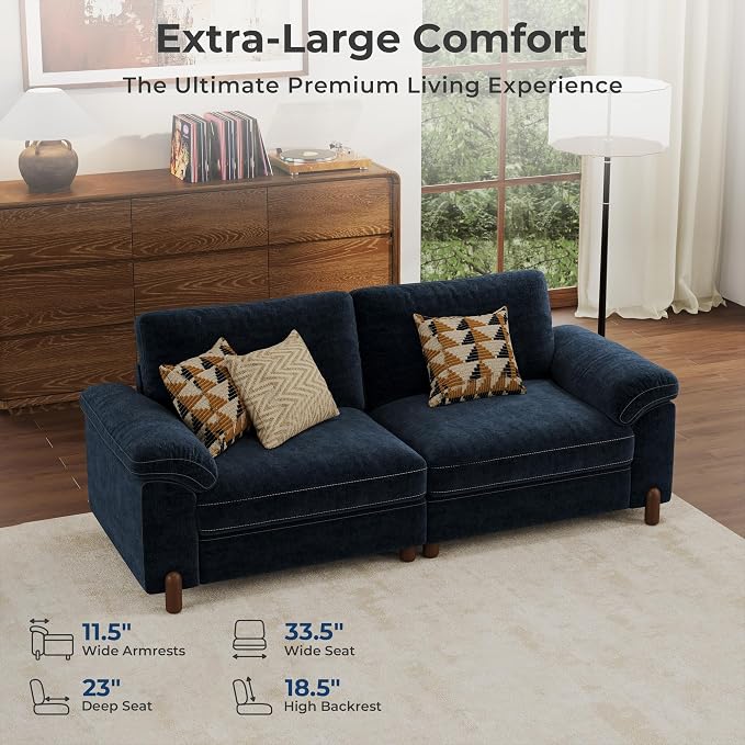 SITJOY Large Cloud Couch, 86" Wide 2 Seater Loveseat, Chenille in Navy Blue | Detachable and Washable Chenille Cover Sectional Sofas for Living Room, Deep Seat Wide Couch