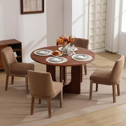 RIVOVA Upholstered Dining Chairs Set of 6, Modern Wooden Dining Room Chair Linen Fabric Kitchen Chairs Farmhouse Dinner Chair with Hardwood Frame, Khaki