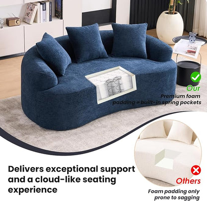 65" Curved Loveseat,Deep Seat Cloud Floor Couch with 3 Backrest,Cozy Chenille Fabric,Small Loveseat for Small Spaces,Bedroom,Office,Apartment (Blue, 65 Inch)