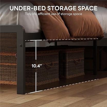 LIKIMIO King Bed Frame with Headboard, Dark Wood Camas King with Strong Supports, Sturdy, Noise-Free, No Box Spring Needed, Dark Brown