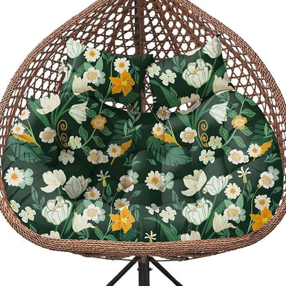 Double Egg Chair Cushion Replacement Waterproof for Outdoor Patio Hanging Basket Egg Chairs, 59x43-Inch Thickened 100% Cotton Large Double Eggs Swing Chair Cushions, Green Peony