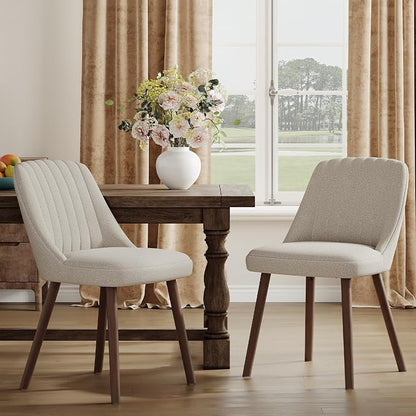 MALOL Upholstered Dining Chairs Set of 2, Modern Fabric Kitchen Chairs with Back, Wood Legs for Kitchen Dining Room Restaurant, Camel