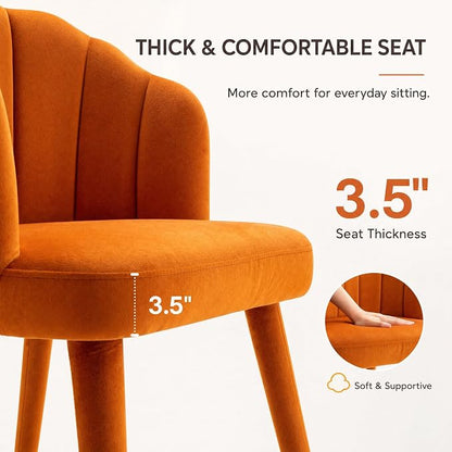 Hyfirm Velvet Dining Chairs Set of 6, Upholstered Modern Kitchen Dining Chairs with Petal Back & Fabric Covered Wooden Legs, Comfy Accent Armchairs for Bedroom/Kitchen/Vanity, Orange