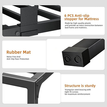 Queen Bed Frame, 16 Inch Metal Platform Bed Frames with Squeak Free U-Slot Design, 6 Non-Slip Guards, 3500lbs Heavy Duty Steel Slat Support, No Box Spring Needed, Under Bed Storage, Black