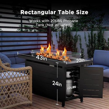 Ciays 42 Inch Gas Fire Pit Table, 60,000 BTU Propane Fire Pits for Outside with Glass Wind Guard, Steel Lid,Lava Rock, 2 in 1 Fire Pit Table Gatherings Parties on Patio Deck Garden, Ebony(2 Packages)