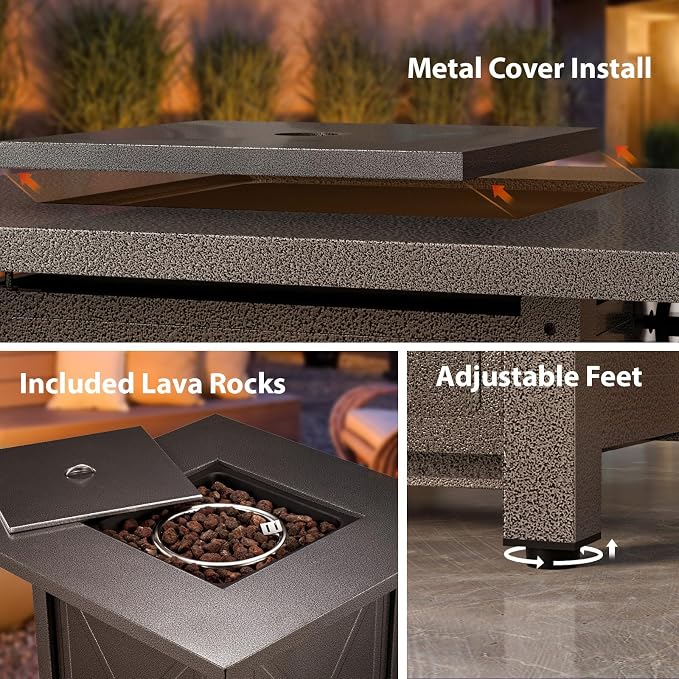 Electactic Fire Pit Propane Smokeless Outdoor Fire Pit Table Patio Outside with Lava Rocks,2-in-1 40000BTU Firepit Table 28" with Lid and Cover for Garden Backeyard Deck Balcony(Black)