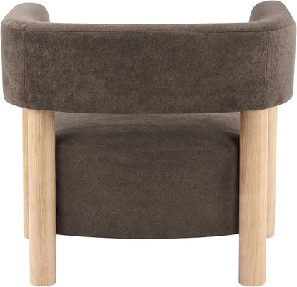 Christopher Knight Home Carly Low Profile Accent Chair, Boucle Upholstered Barrel Chair, Comfy Reading Chair for Bedroom, Wooden Single Lounge Sofa, Dark Brown