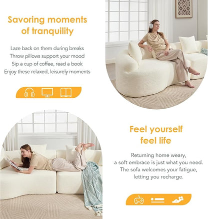 110.2" Curved Sectional Sofa,Luxury Wood Grain Chenille Fabric, Oversized Sectional Sofa,Compression Curved Couch for Living Room,No Assembly Needed (White, 110.2 Inch)