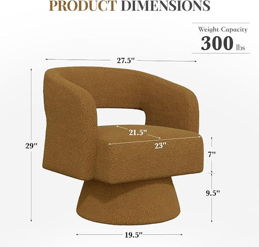 Luxanimarion Swivel Barrel Accent Chair,Oversized Teddy Upholstered Round Swivel Chair,Modern Luxury 360 Degree Living Room Vanity Chair for Bedroom Office,Browm,2PCS