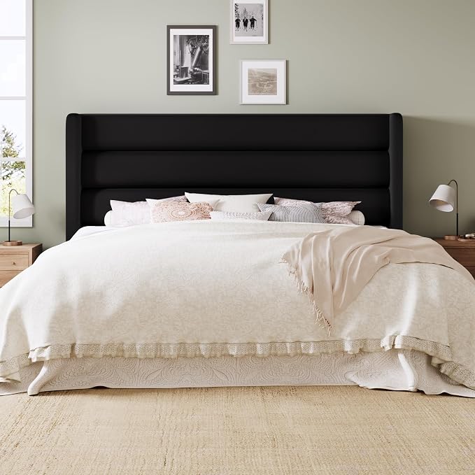 Allewie King Size Platform Bed Frame with Velvet Upholstered Wingback Headboard, No Box Spring Needed, Under Bed Storage Space, Strong Wooden Slats, Modern Mattress Foundation, Easy Assembly, Black