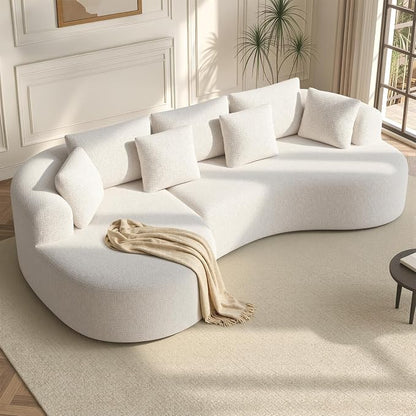 Luxanimarion 124" Curved Modular Sectional Sofa Oversized, L-Shape Boneless Couches for Living Room with Deep Seat and 7 Pillows, High-Density Memory Foam, Beige Chenille Fabric, No Assembly Required