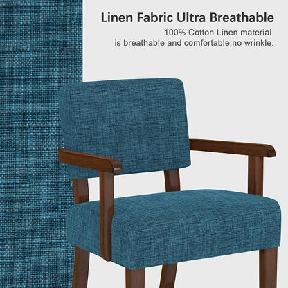 FAGAGA Accent Chair,Armchairs with Solid Wood Frame and Legs,Upholstered Reading Leisure Chair for Bedroom,Office,Waiting Room (Linen, Blue, One Chair)