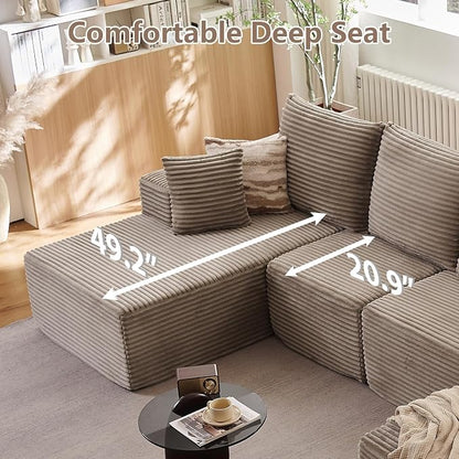 135" Modular Sectional Sofa with U Shaped Chaise, Upholstered Couches for Living Room with Deep Seat, No Assembly Required, Corduroy Cloud Couches, Camel(Left-Facing Chaise