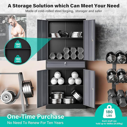 Metal Storage Cabinet with Doors and Shelves,Garage Storage Cabinets with Lock and Drawer,Metal Cabinet with Locking Doors,4 Door Steel Cabinet,71" Tall Lockable Cabinets for Garage,Home,Office