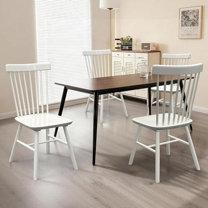 AreShark Windsor Dining Chairs, Farmhouse Wooden Dining Room Chairs, Solid Wood Kitchen Chairs with Spindle Back Set of 6, White