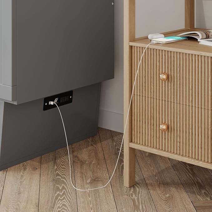 AFI, Monroe Full Murphy Bed Chest with 6" Mattress, Storage Drawer & Built-in USB Charger, Grey
