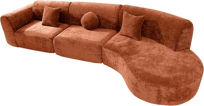 Christopher Knight Home Grelyn Modern Curved Modular Sectional Sofa, Wool Fabric Large Cloud Couch, 6-Seater L-Shaped Couch Living Room, 3-Piece Lounge Sofa with Chaise,Fully Assembled,Brownish Orange