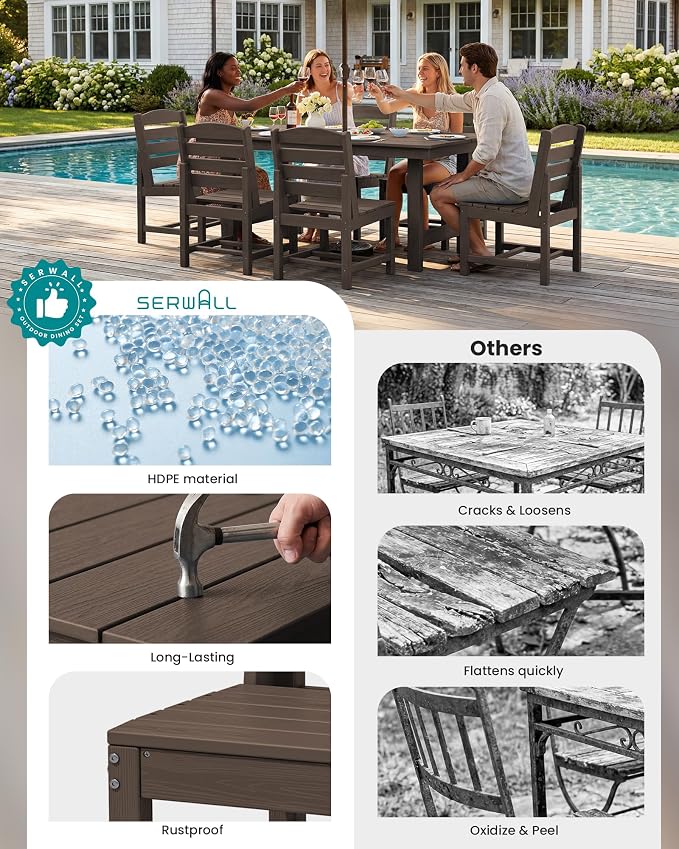 SERWALL Armless Outdoor Dining Chair Set of 2, All Weather Resistant,Coffee