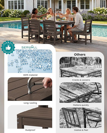 SERWALL Armless Outdoor Dining Chair Set of 2, All Weather Resistant,Coffee
