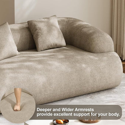 75" Boneless Cloud Loveseat, Modern Cute Curved Chenille Sofa, 2 Seater Compression Couch with 2 Pillows, No Assembly Required for Apartment Living Room, Light Brown
