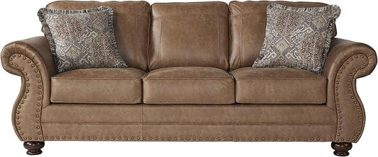 Leinster Faux Leather Sofa with Antique Bronze Nailheads