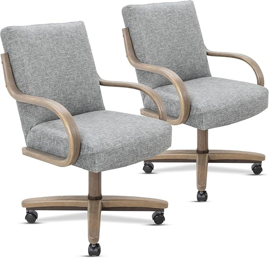 Chromcraft Douglas Hazelwood Shade Swivel Dining Chairs with Casters, Set of 2 – Luxury Upholstered Kitchen & Dining Room Chairs with Arms, Ergonomic Tilt & Swivel Comfort - D9570