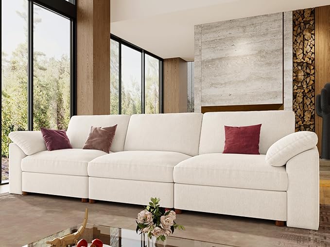 EASE MOOSE Modern 3 Seat Sectional Modular Sofa,Comfty Deep Seat Couch for Living Room,Solid Wood Frame Sofa, Removable Cover