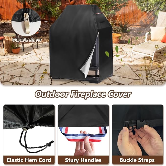Outdoor Fireplace Cover, Heavy Duty 600D Waterproof Upright Patio Wood Burning Fireplaces Cover,36" L x 24" W x 57" H Black