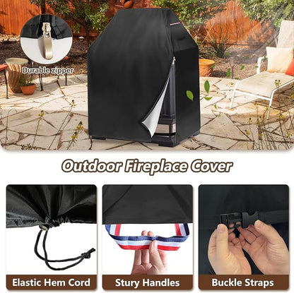 Outdoor Fireplace Cover, Heavy Duty 600D Waterproof Upright Patio Wood Burning Fireplaces Cover,36" L x 24" W x 57" H Black