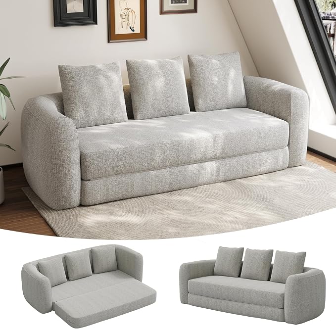 Curved Convertible Futon Sofa Bed,Modern Boneless Sleeper Couch,Curved Modern 3 Seater Cloud Couch