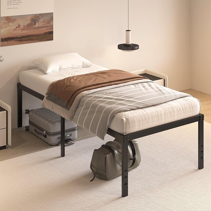 HOBINCHE 20 Inch Twin XL Size Bed Frame, No Box Spring Needed, Heavy Duty Black Metal Platform Mattress Foundation with Steel Slats, Non-Slip Noise Free Easy Assembly, Large Storage