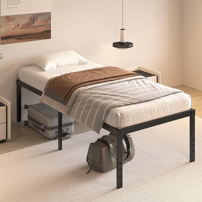 HOBINCHE 20 Inch Twin XL Size Bed Frame, No Box Spring Needed, Heavy Duty Black Metal Platform Mattress Foundation with Steel Slats, Non-Slip Noise Free Easy Assembly, Large Storage