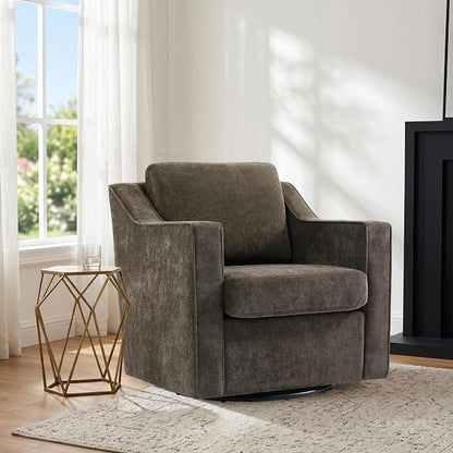 Swivel Accent Chair Set of 1, Modern Round Barrel Arm Chair for Living Room, Bedroom, Comfy Club Reading Chairs for Adults, Chenille Light Coffee