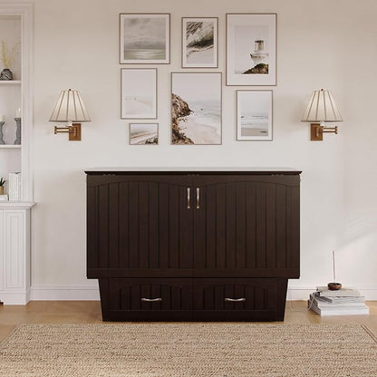 AFI, Nantucket Full Size Murphy Bed Chest with Mattress, Built-in Charging Station and Storage Drawer, Full, Espresso