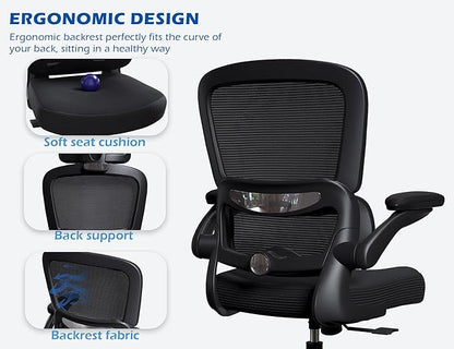 TRALT Ergonomic Office Chair - Desk Chair with Adjustable Headrest Lumbar Support Computer Chair - Mesh Comfy Chair with Flip-up Armrests - Gaming Chair for Adults Home Office PU, Black, Pack of 8