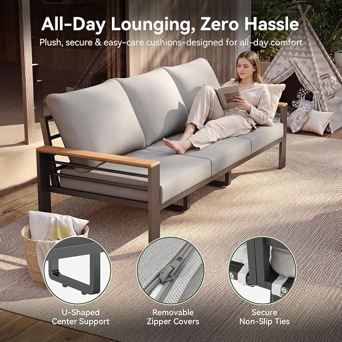Aoxun Patio Furniture Set, 7 Piece Aluminum Patio Sets With 5" Thicken & Washable Cushion, Waterproof Outdoor Furniture With Coffee Table, Outdoor Couch Sectional For Backyard, Porch And Garden (Grey)