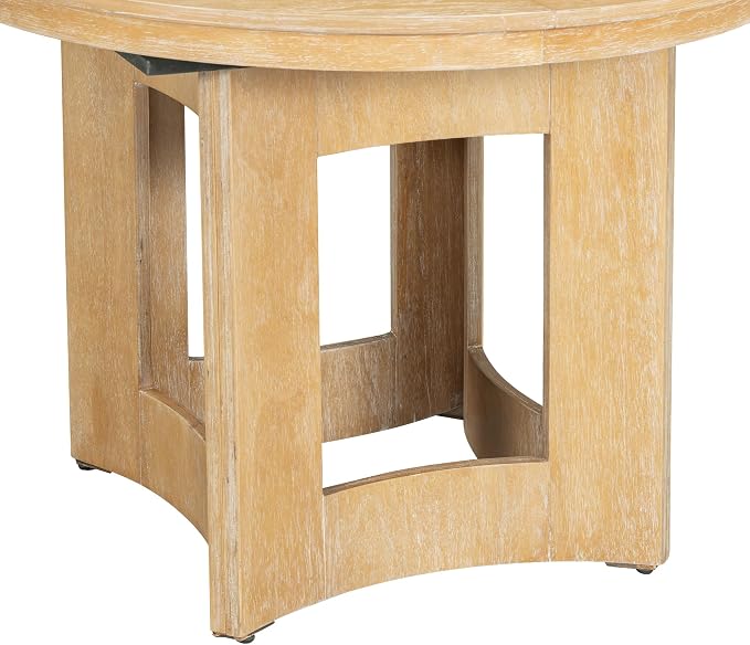 LUMISOL Round Dining Table for 4-6 People, 41"-57" Extendable Kitchen Table with 16" Removable Leaf for Small Places, Kitchen, Dining Room, Natural
