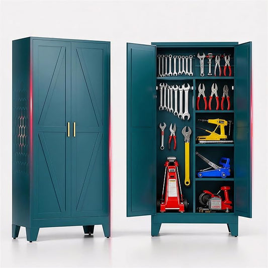 71" H Blue Closet,Armoire Wardrobe Closets,Metal Wardrobe Closet with Doors and Shelves