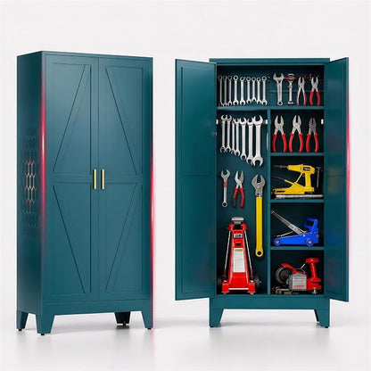 71" H Tall Pantry Cabinet with Doors,Kitchen Pantry Cabinet,Blue Metal Storage Cabinets,Garage Storage Cabinet,Food Storage Cabinet with Doors and Shelves