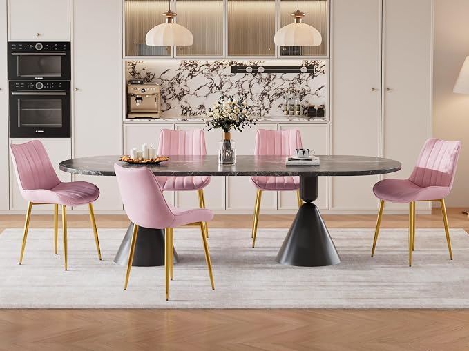 VECELO Dining Chairs Set of 6, Velvet Fabric & Metal Frame, Mordern Style for Kitchen, Living Room,Offcie, Pink