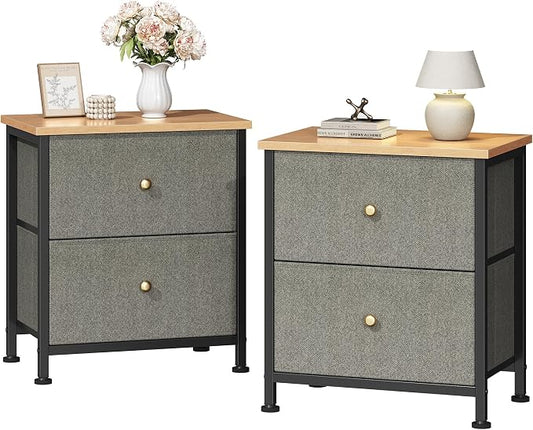 DUMOS Night Stands Set of 2, Bedside Table for Bedroom, Small Dresser | Side/End Table with 2 Fabric Drawers, Storage Cabinet Furniture, 20 Inch Night Stand for Closet, Entryway, Ink Green 2Pack