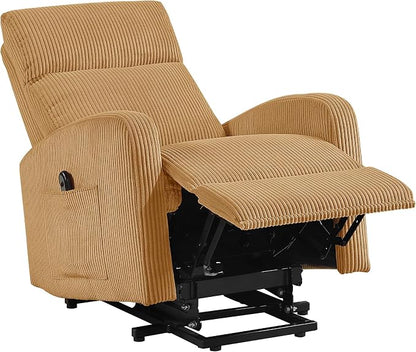 Lexicon Power Lift Recliner Chair for Elderly with Remote Control, Gentle Lift Motion, Side Pocket Armrest, Corduroy Upholstered Electric Recliner for Living Room/Bedroom, Easy Assembly, Yellow