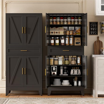 Baborokic 71" Tall Metal Storage Cabinet with Drawer and Adjustable Shelves,Farmhouse Kitchen Pantry Storage Cabinet with Doors,Large Wide Cabinets for Craft Room,Office,Dining Room,Kitchen(Black)