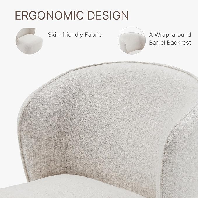 KISLOT Upholstered Dining Chairs with Wheels, No Assembly Stain Resistant Fabric Modern Barrel Armchair with Casters, Dining Room Chairs for Kitchen Living Room Bedroom, Linen, Set of 4