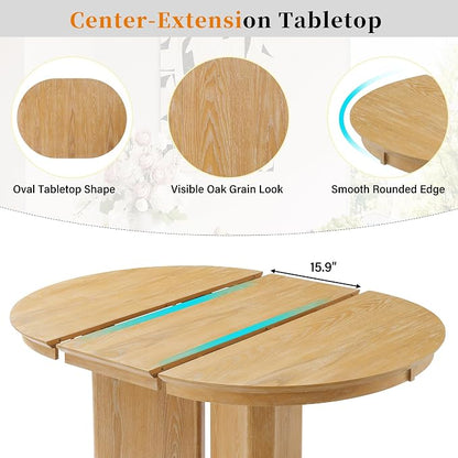 LUMISOL Round Dining Table for 4-6 People, Farmhouse Kitchen Table with Pedestal Base and Adjustable Foot Pads, Oval Extendable Dining Table for Dining Room, Kitchen, Small Space, Natural
