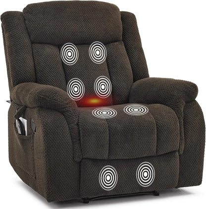 Massage Recliner Chair with Heat, Velvet Recliner Chairs for Adults, 39" Wide Manual Reclining Ergonomic Lounge Chair, Overstuffed Wall Hugger Recliners for Living Room, Chocolate Brown