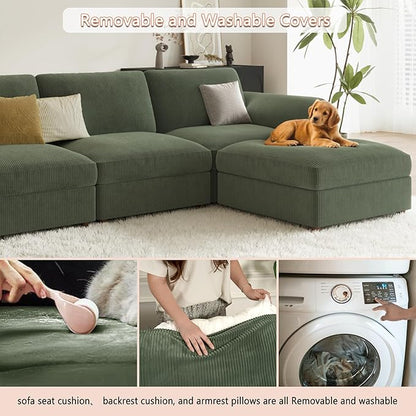 EASE MOOSE Oversized L Shape Sectional Modular Sofa, Extra Large Deep Seat Couch Modular Removable Washable Sectional Couch,Green
