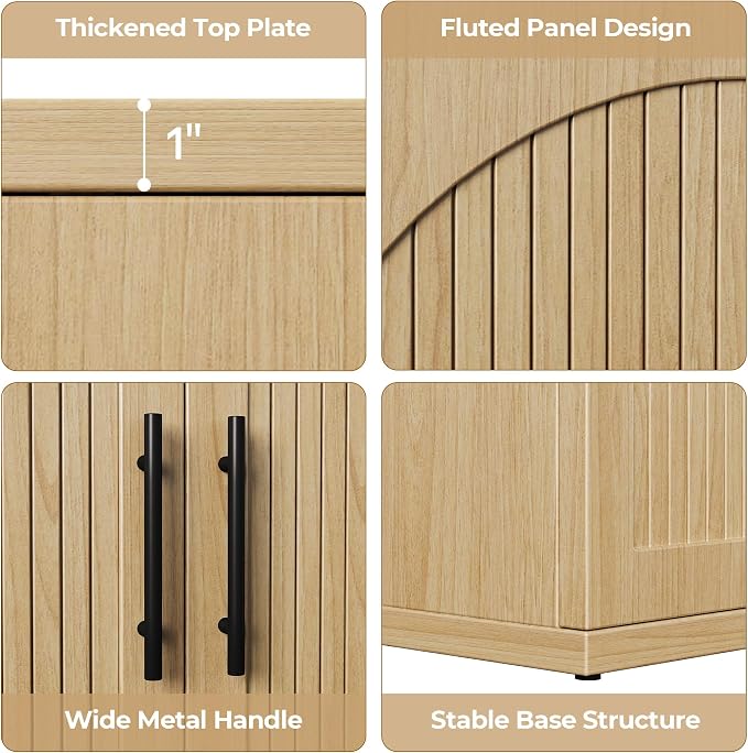 MapleGrace 63" Fluted Buffet Cabinet with Storage, Modern Symmetrical Arched Sideboard Credenza with Adjustable Shelf, Elegant Wood Console Table for Dining Room, Kitchen, Living Room(Oak)
