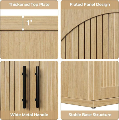 MapleGrace 63" Fluted Buffet Cabinet with Storage, Modern Symmetrical Arched Sideboard Credenza with Adjustable Shelf, Elegant Wood Console Table for Dining Room, Kitchen, Living Room(Oak)